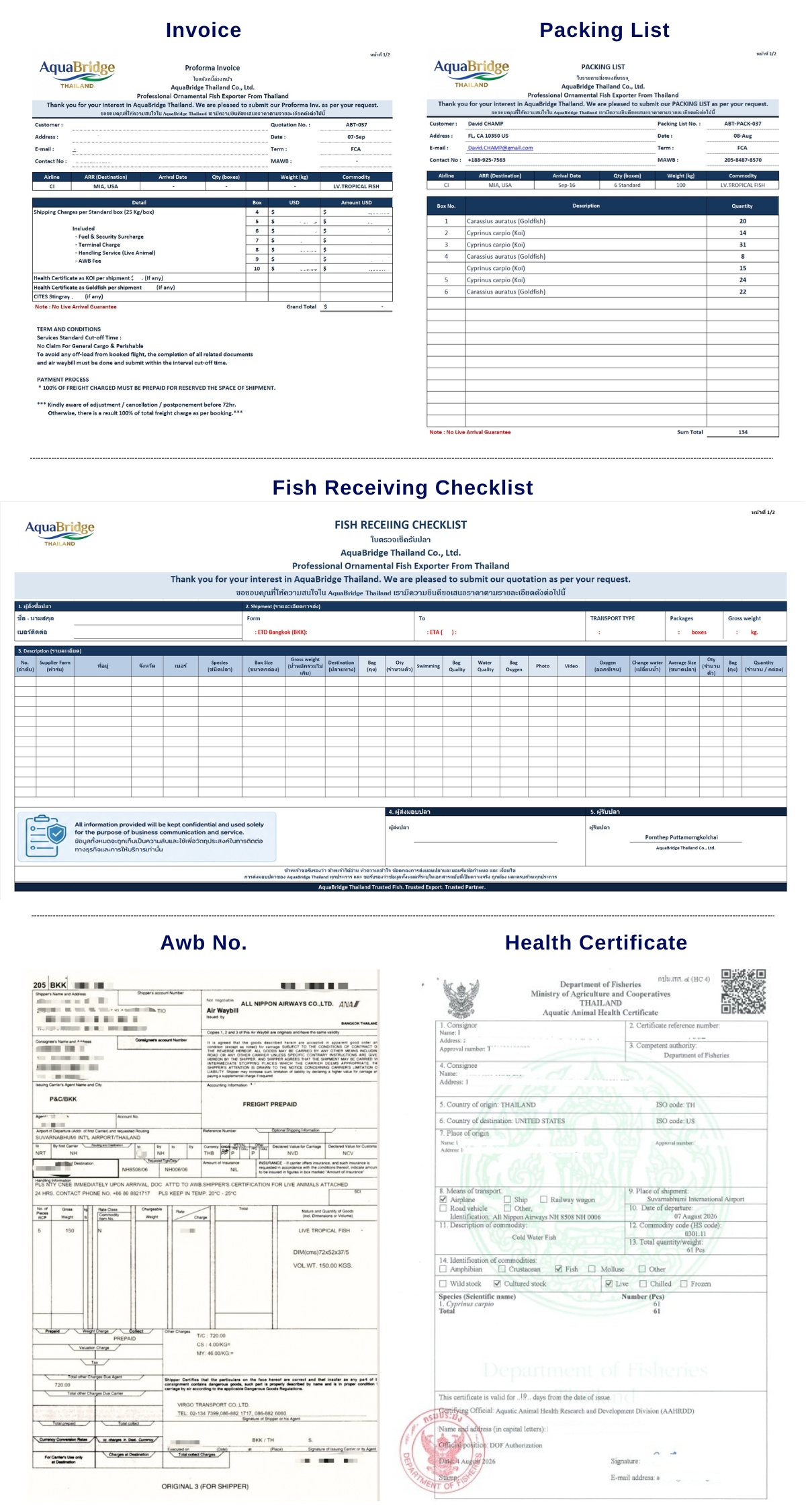 Thailand Fish Export Documents - Health Certificate CITES AWB BKK Cargo Handling